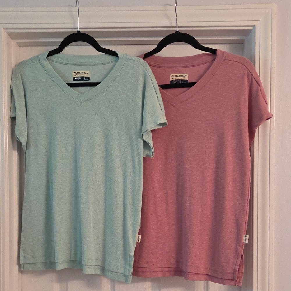 Nautica Women's Short Sleeve V-Neck Tees - Mint Green and Pink